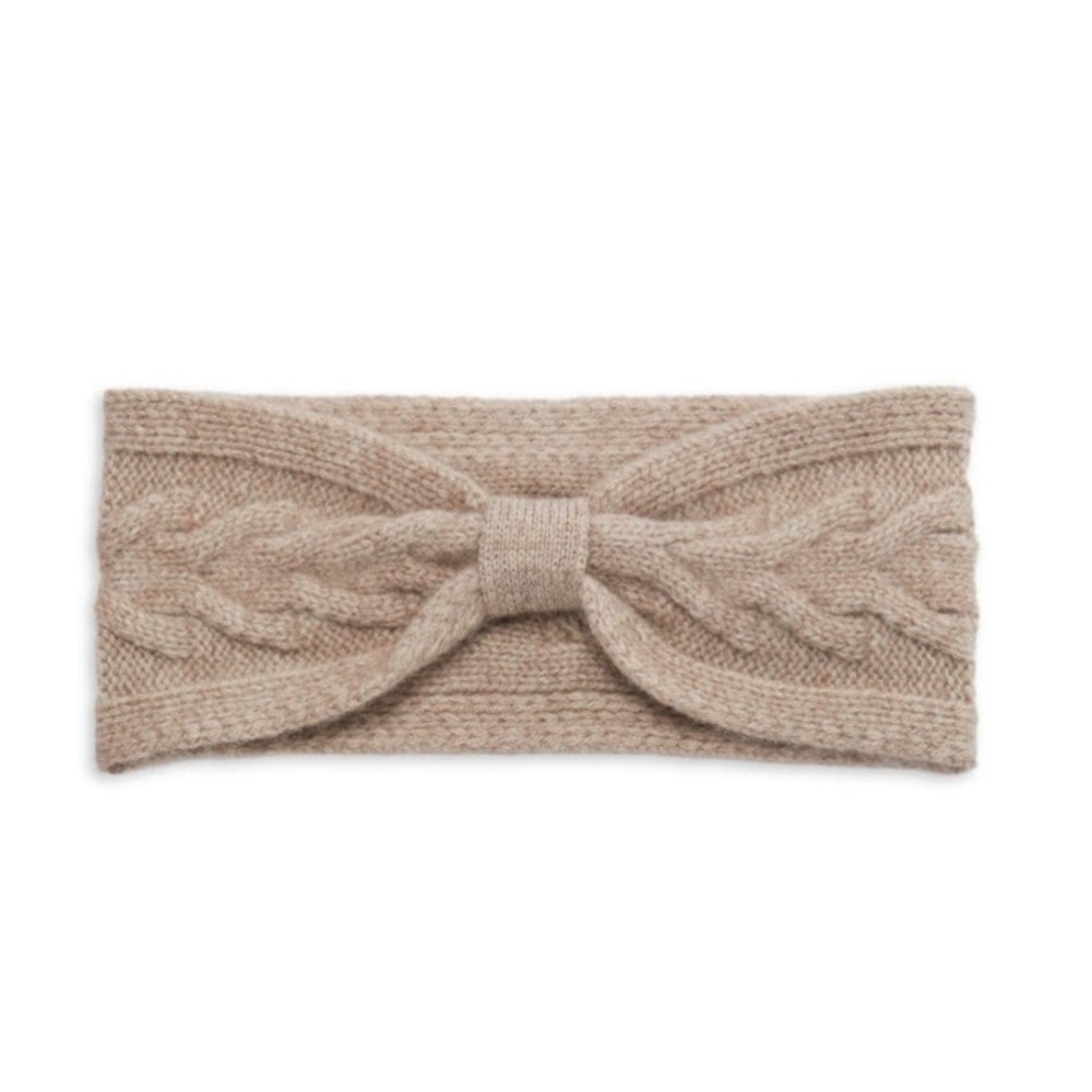 NWT Amicale Cashmere Cable Knit Cashmere Knot Headband Ear Warmer in Beige